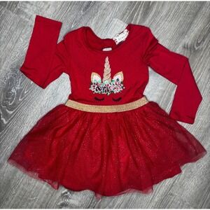 Girls Red Long Sleeve Dress Sequin Glitter Tutu Winter Christmas Holiday‎ Sz 4T
